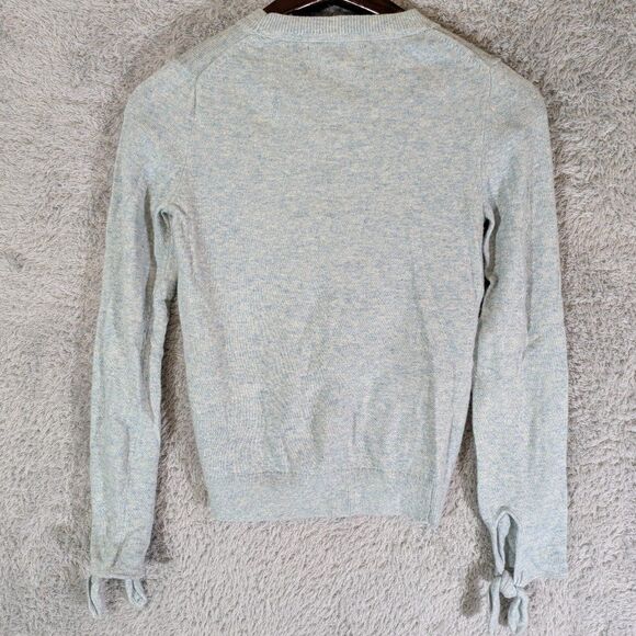 Banana Republic Blue Bow Cuff Sweater XXS Petite Merino Cashmere Coquette - Picture 4 of 9